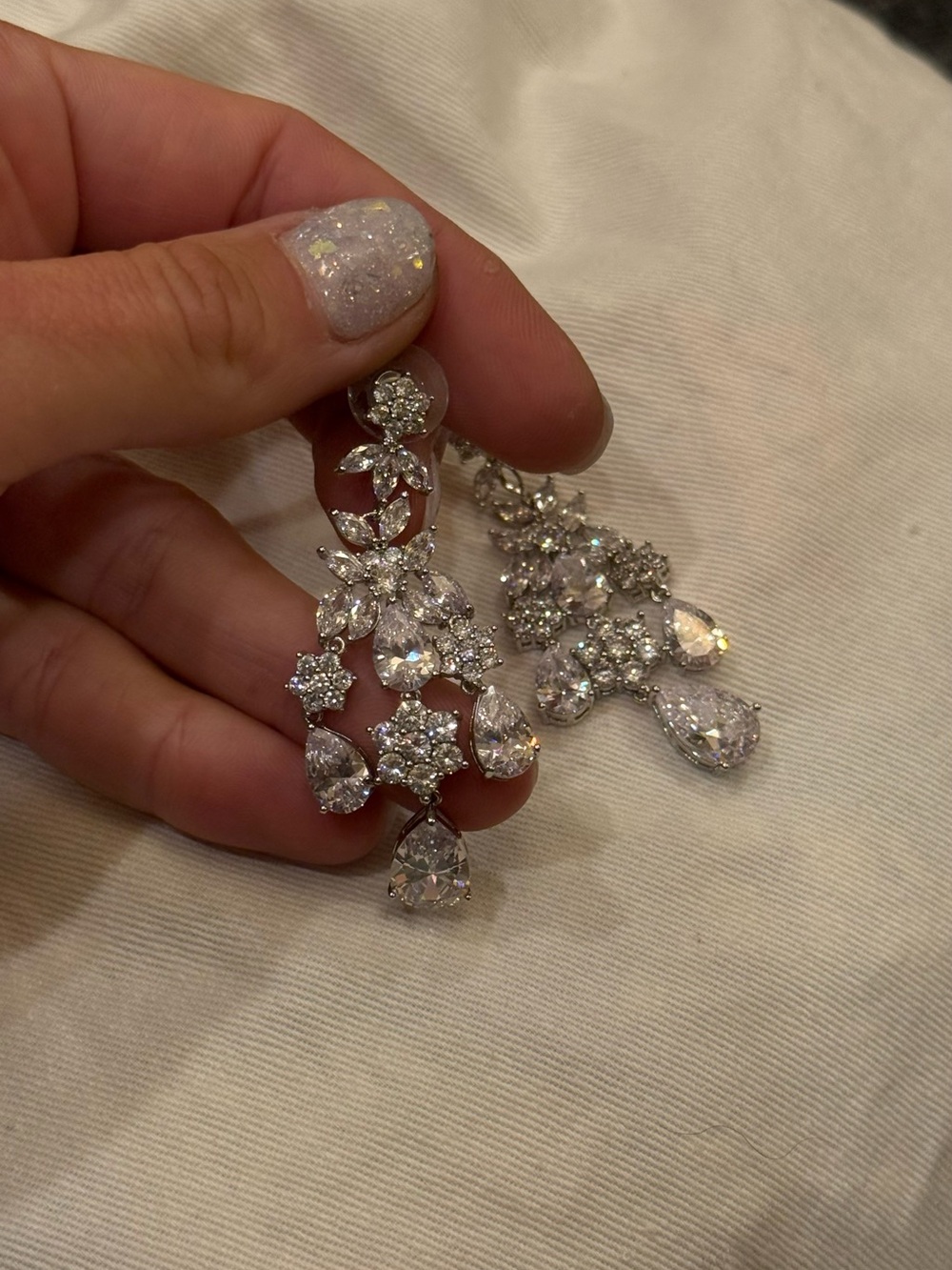 Cubic zirconia Crystal Teardrop Chandelier Earrings - Silver Tone